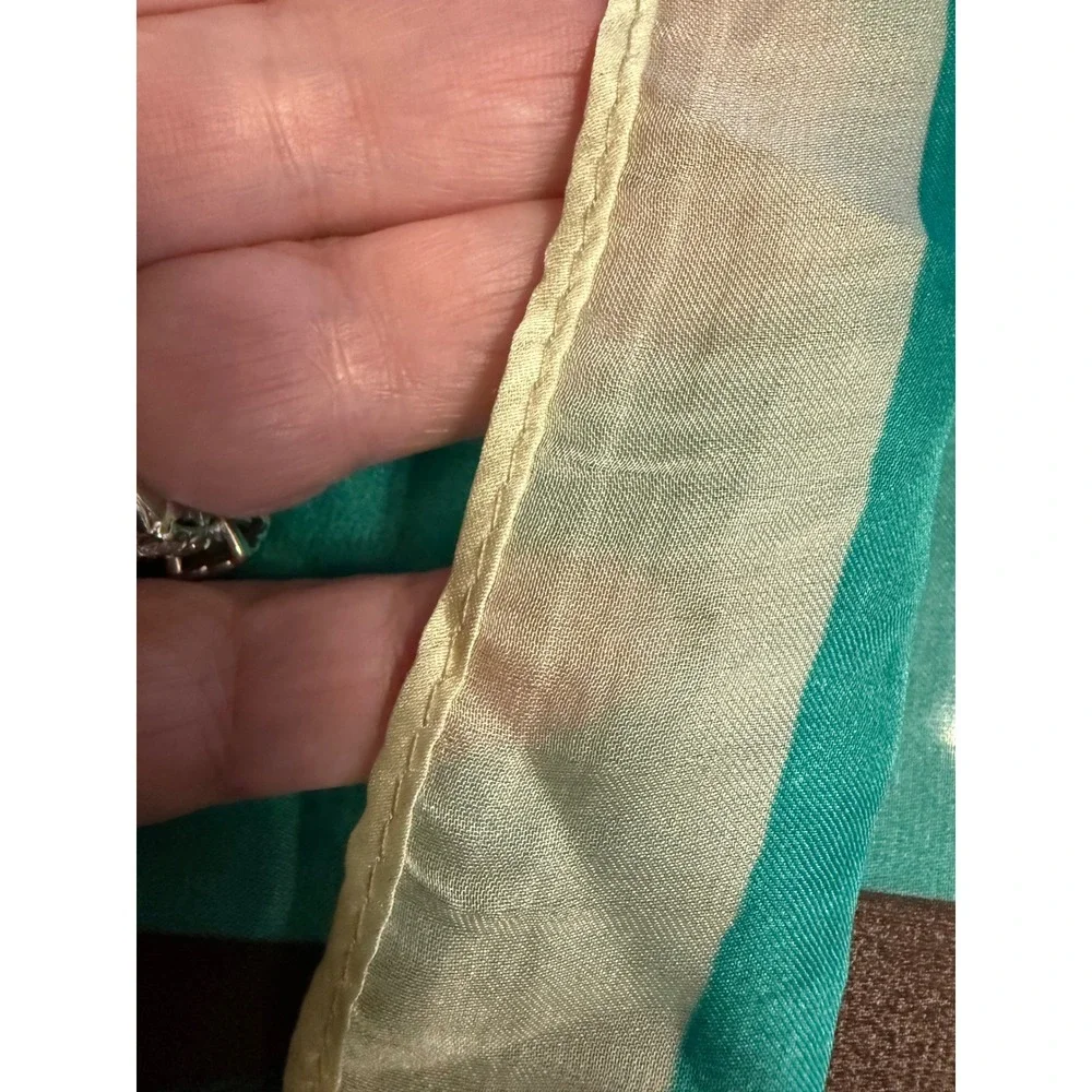 Vintage Fashion Teal Green Cashmere Silk Blend Scarf Wrap Logo Stripe